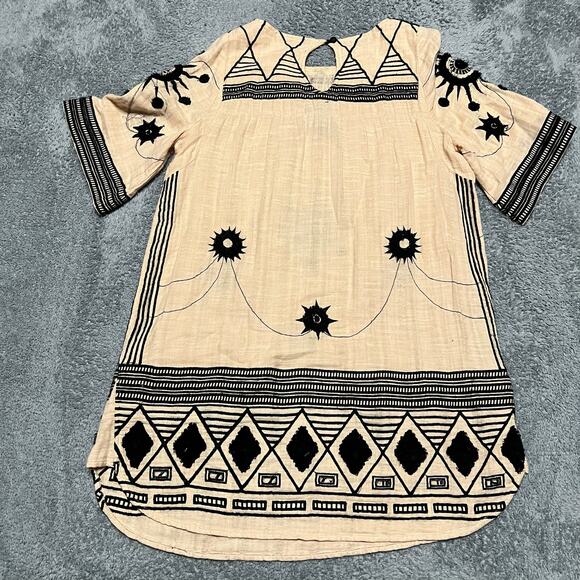 Free People Romantics Dress Womens Small Beige Embroidered Mini India Made Boho - Picture 3 of 7